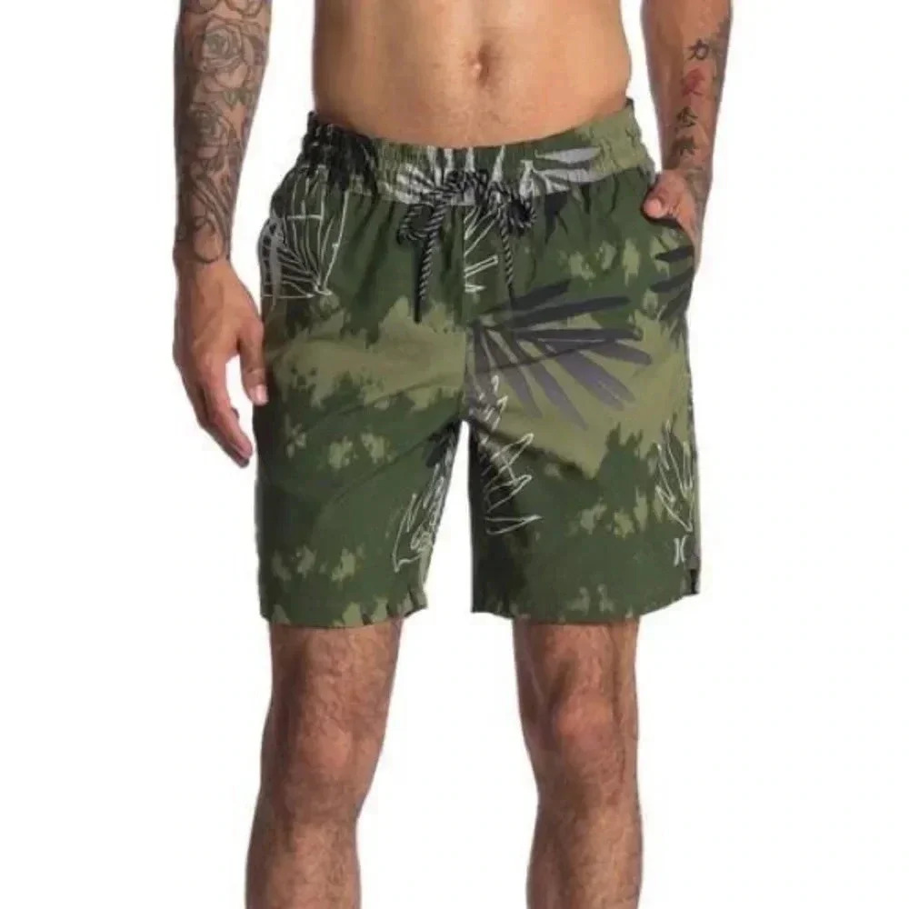 Hurley Palm Print Volley Swim Shorts-Olive Men size Large - Picture 1 of 12